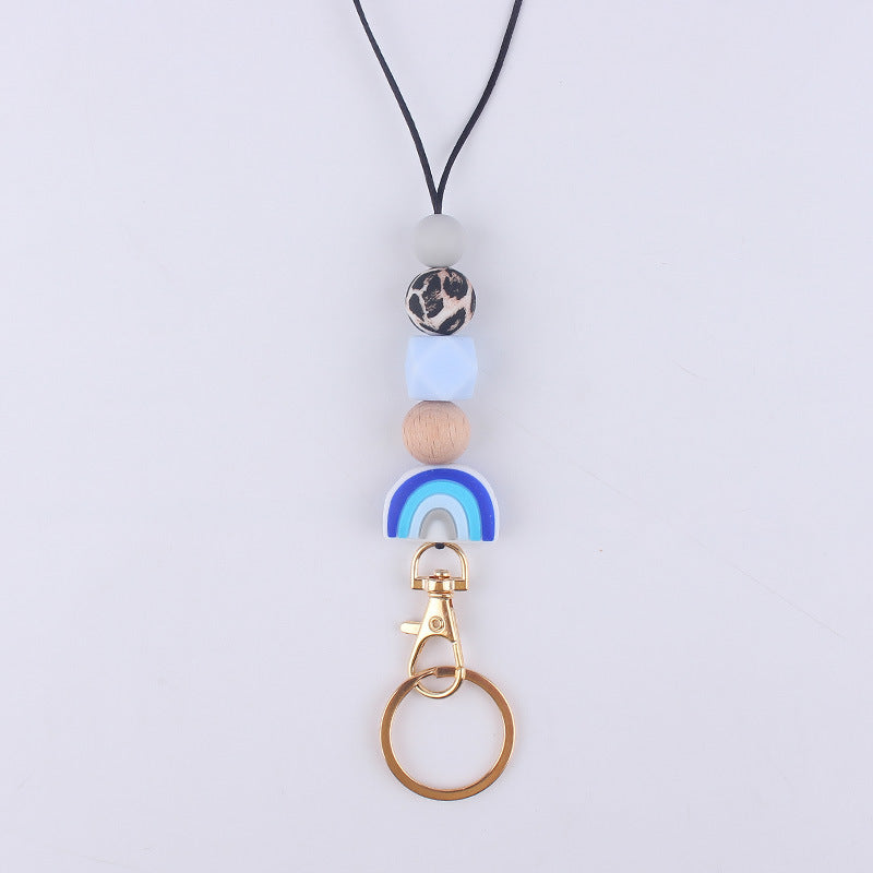 Wholesale Cartoon Rainbow Silicone Bead Hanging Rope Identification Necklace Keychain